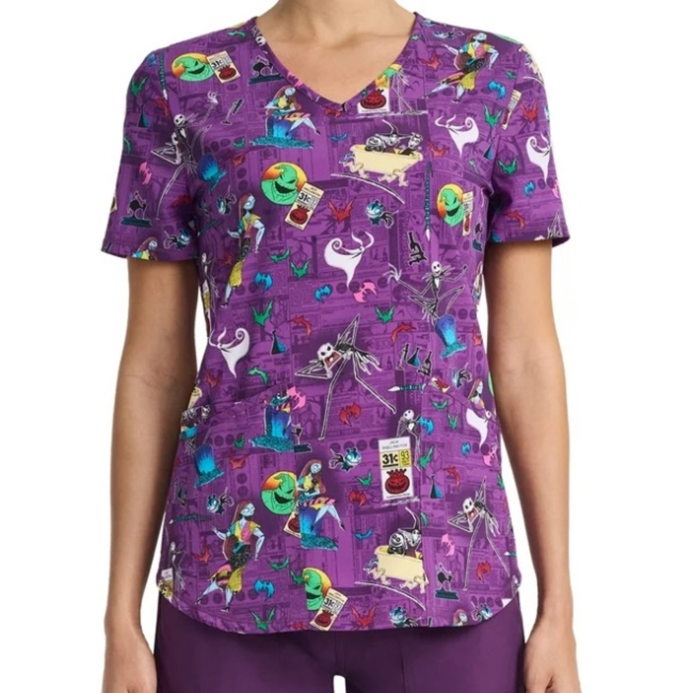 Disney Nightmare Before Christmas V Neck Scrub Top XL
